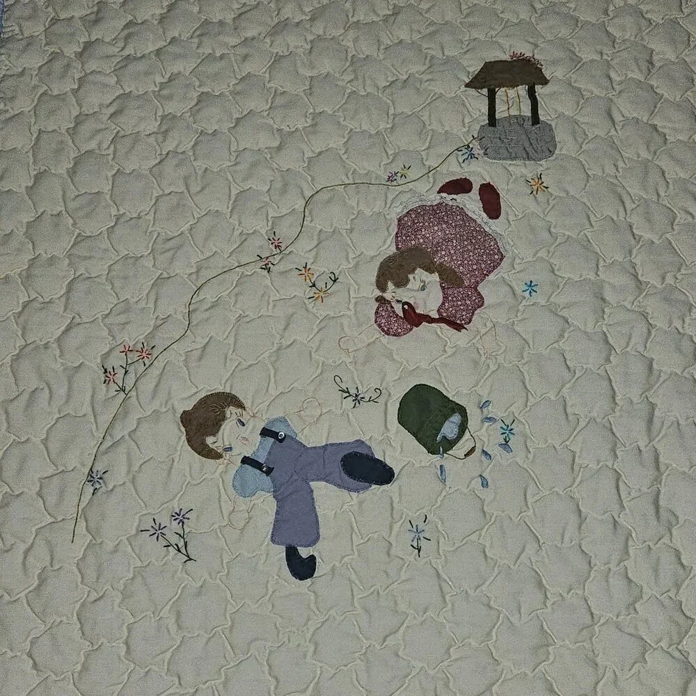 VTG Handmade Baby Blanket Comforter Jack & Jill Went Up Hill Nursery Rhyme 37x47
